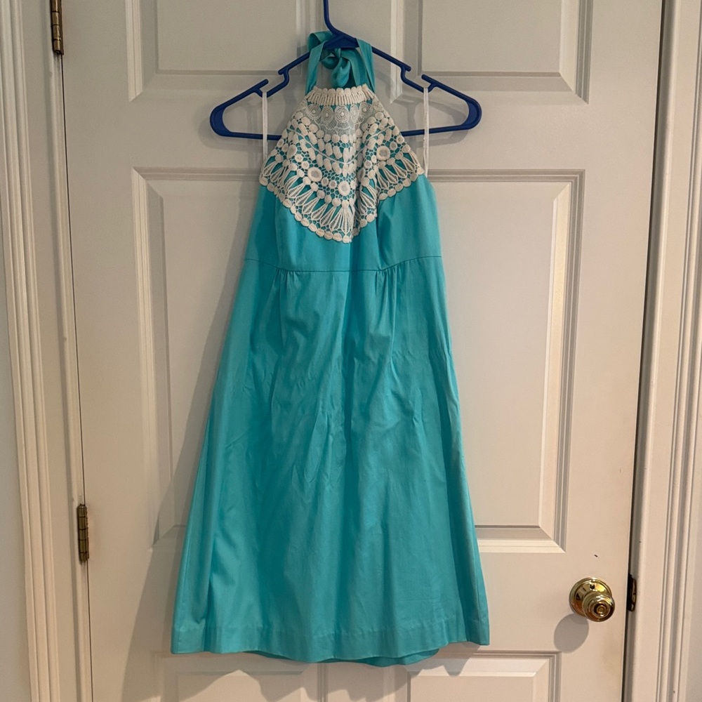 Lilly Pulitzer Turquoise Halter Dress with Lace